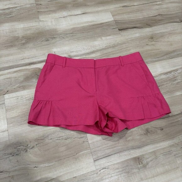 J CREW Women's Hot Pink Short Shorts Flared Detail Cotton/Silk Size 10 - Picture 2 of 9